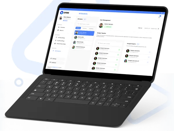 Caprome Learning dashboard — student activity monitoring interface